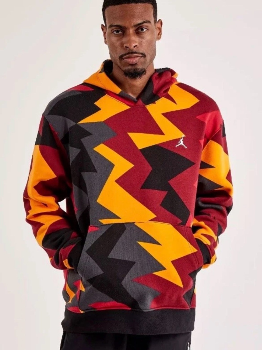 Jordan Hoodie Flight MVP AOP Red Maroon Yellow Gold Gray Sweatshirt Mens Size S